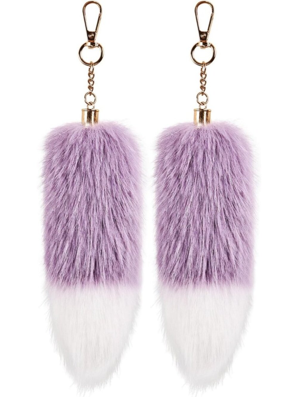 2 Pcs Purple Lightweight Fox Fluffy Plush kawaii Tail Keychain for Bag Charm